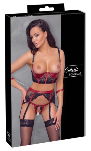 Komplet Shelf Bra z pasem Cottelli BONDAGE czarno czerwony M