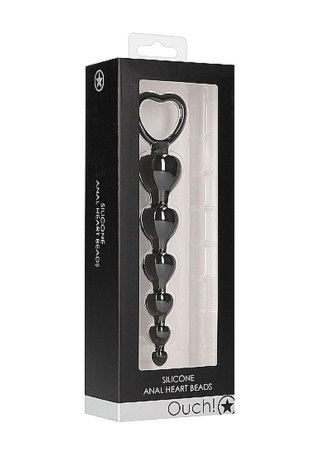 Łańcuszek kulek analnych serca Ouch! silikonowy czarny 14 cm