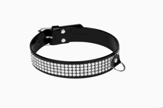 Obroża damska Whips lakierowana z kryształkami czarna 3 cm