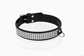Obroża damska Whips lakierowana z kryształkami czarna 3 cm