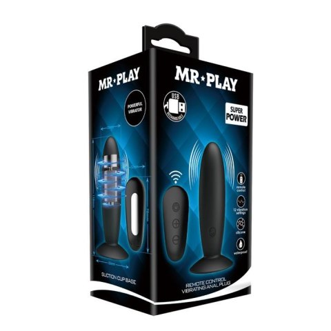 Wibrujący korek analny Mr Play z pilotem silikonowy czarny USB