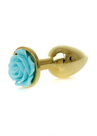Korek analny ze stali nierdzewnej z różą HeavyFun jasnoniebieski 7 cm