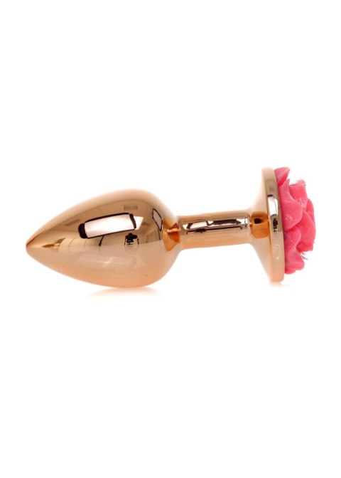Korek analny ze stali nierdzewnej z różą HeavyFun różowy 7 cm