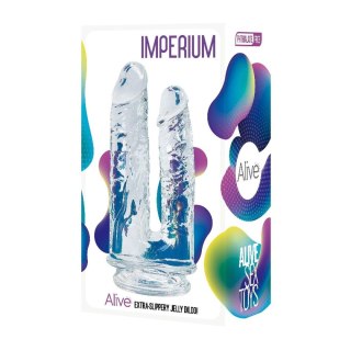 Podwójne dildo Alive Imperium Jelly przyssawkowe przezroczyste 14 i 12 cm