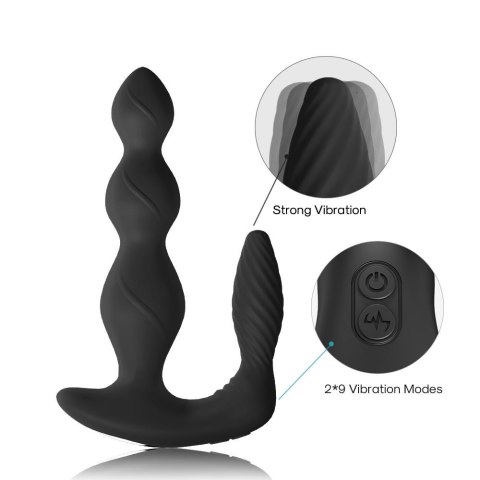 Wibrujący korek analny Maxfun czarny z pilotem USB 17 cm