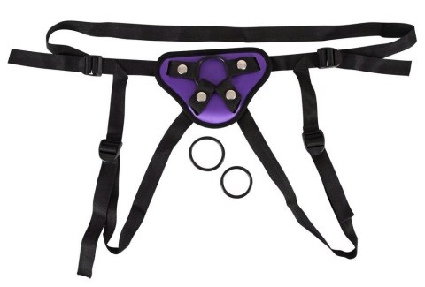 Uprząż do strap on You2Toys z trzema pierścieniami fioletowo czarna