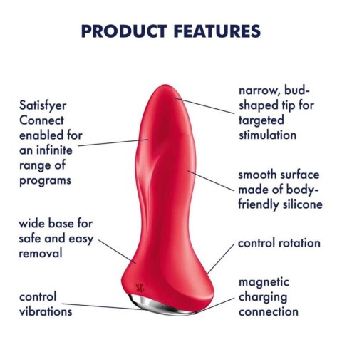 Korek analny wibrujący z rotacją Satisfyer Rotator Plug 1 czerwony 10 cm
