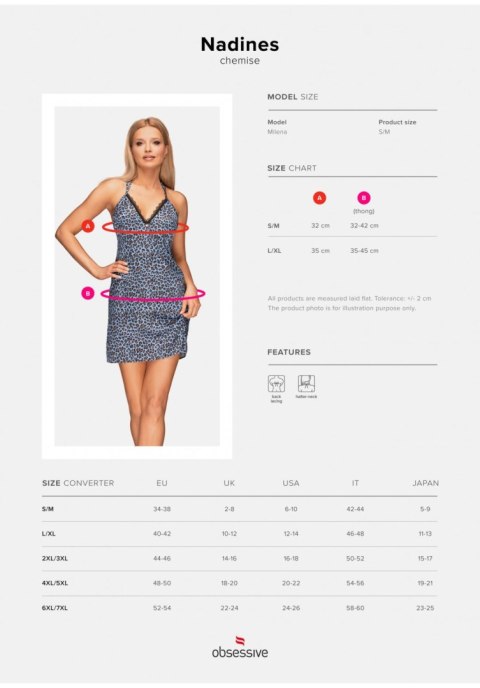 Koszulka i stringi Nadines Obsessive niebieska L/XL satynowa