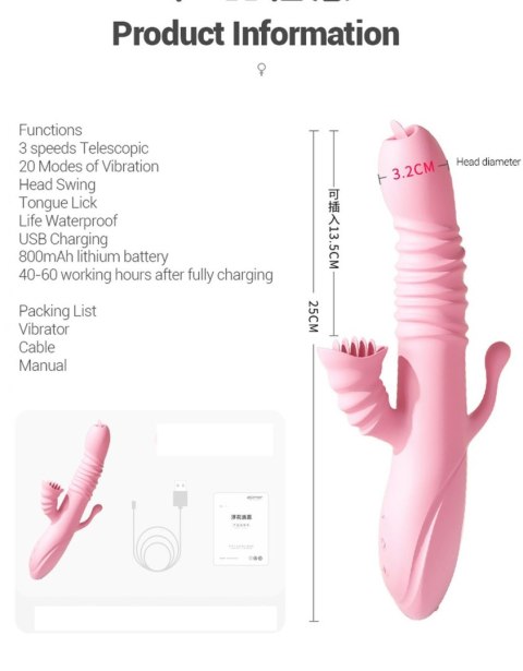 Wibrator Lyla z ząbkami łechtaczki języczkiem G analny różowy USB