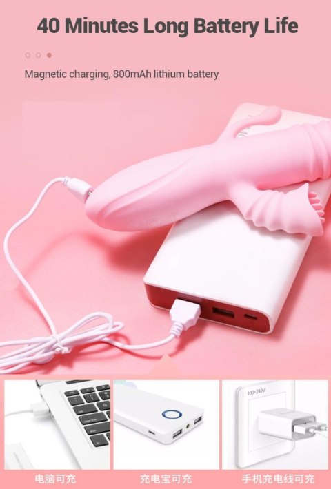 Wibrator Lyla z ząbkami łechtaczki języczkiem G analny różowy USB