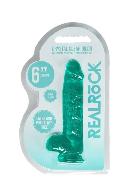Dildo żelowe realistyczne z jądrami turkusowe RealRock 15 cm
