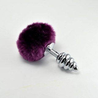 Wtyczka analna spiralna srebrna z białym pomponem 8 cm Lovetoy