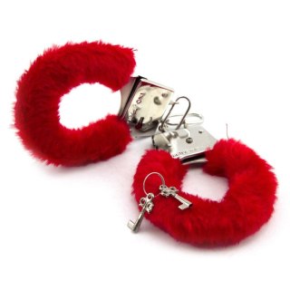 Kajdanki z futerkiem Love Cuffs czerwone Power Escorts