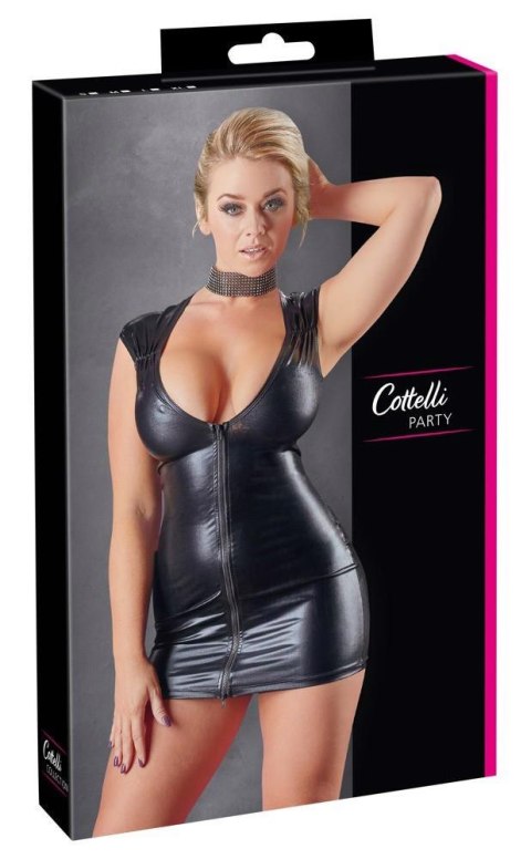 Sukienka mini wet look Cottelli PARTY czarna z zamkiem L