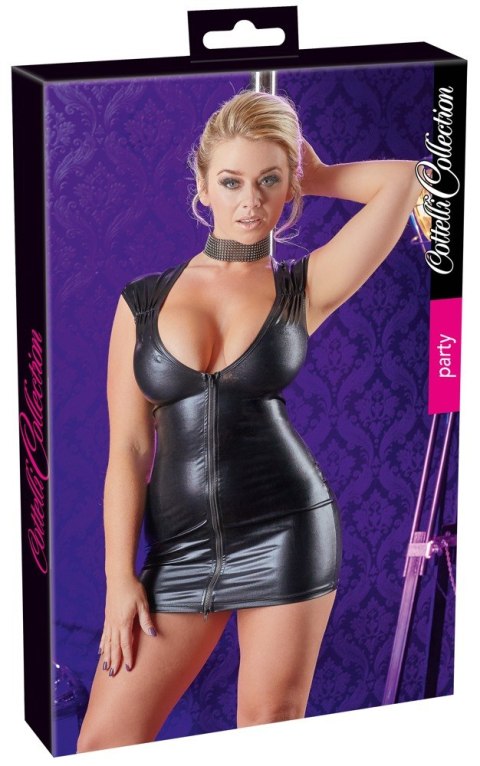 Sukienka mini wet look Cottelli PARTY czarna z zamkiem L