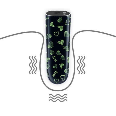 Mini wibrator Lovetoy serce świecący w ciemności ładowalny zielony 8cm