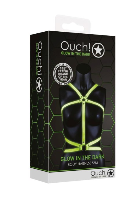 Uprząż body Ouch! świecąca w ciemności neon zielona czarna S/M