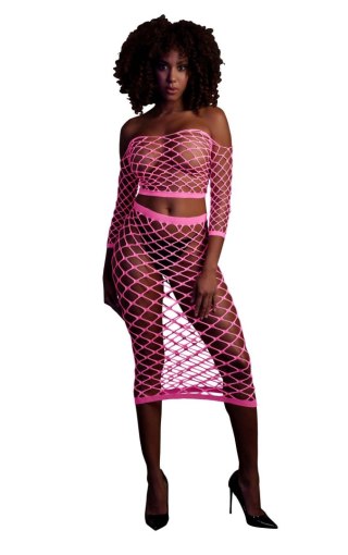 Komplet bielizny neonowy Ouch! różowy UV XS/XL
