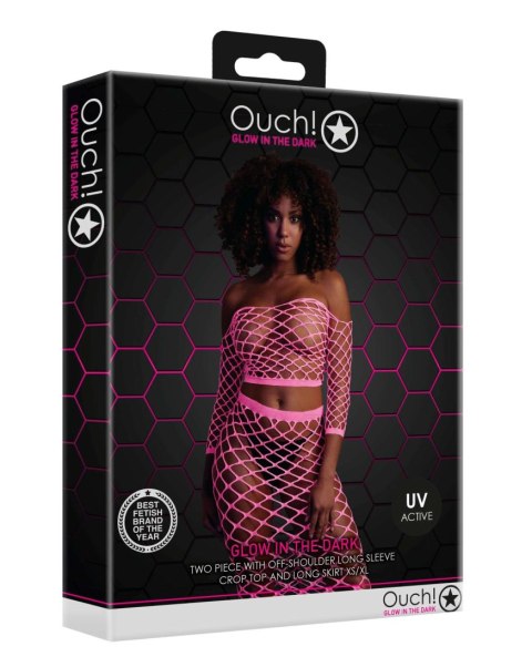 Komplet bielizny neonowy Ouch! różowy UV XS/XL