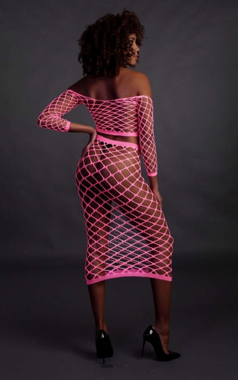 Komplet bielizny neonowy Ouch! różowy UV XS/XL