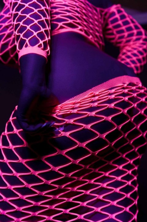 Komplet bielizny neonowy Ouch! różowy UV XS/XL