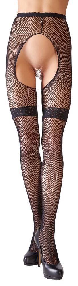 Rajstopy siatkowe Cottelli LEGWEAR z koronkowymi paskami M/L