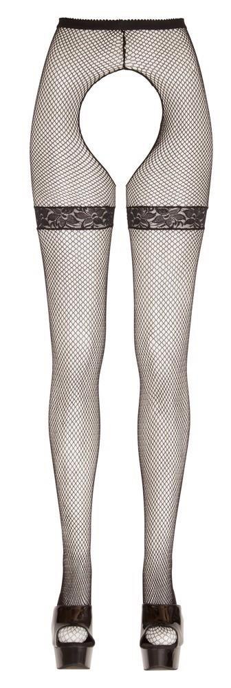 Rajstopy siatkowe Cottelli LEGWEAR z koronkowymi paskami M/L