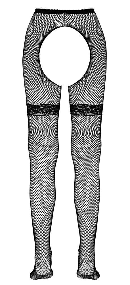 Rajstopy siatkowe Cottelli LEGWEAR z koronkowymi paskami M/L