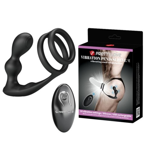 Pierścień erekcyjny z wibrującym korkiem analnym Pretty Love silikonowy USB