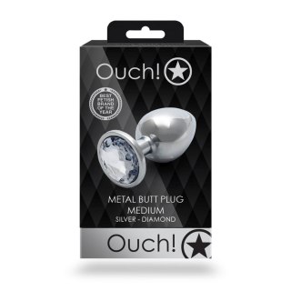 Średni aluminiowy korek analny z klejnotem Ouch! 7 cm
