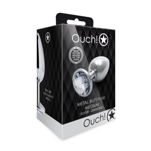 Średni aluminiowy korek analny z klejnotem Ouch! 7 cm