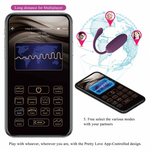 Jajko wibrujące Pretty Love Casper fioletowe 12 trybów app USB