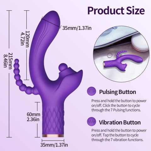 Wibrator Patty silikonowy stymulator łechtaczki z wypustką analną USB