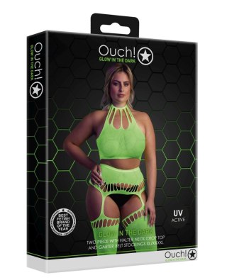 Neonowy komplet Ouch! UV crop top i pończochy XL XXXXL