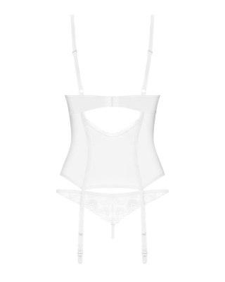 Transparentny koronkowy gorset i stringi Obsessive Alissium biały XL/2XL