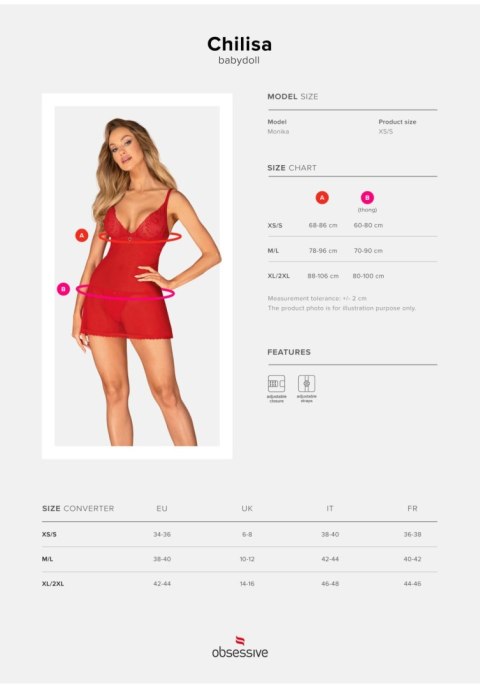 Babydoll i stringi Obsessive Chilisa czerwony XS/S