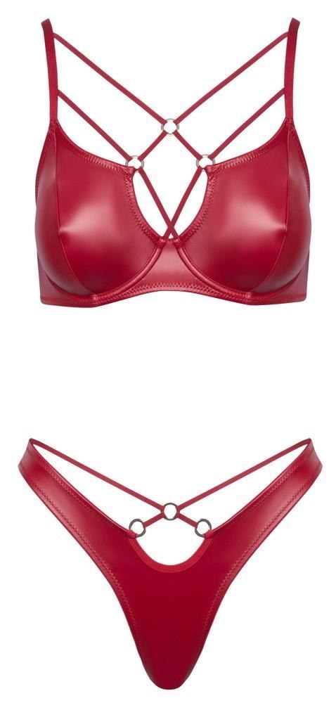 Komplet bielizny Cottelli LINGERIE czerwony wet look 85B