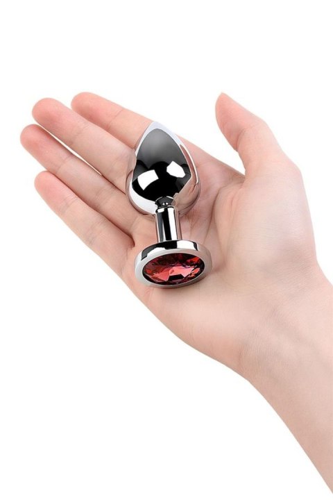 Korek analny srebrny z czerwonym kryształkiem średni Metal by TOYFA