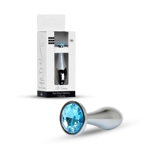 Srebrny korek analny HeavyFun z jasnoniebieskim diamencikiem 10.5 cm