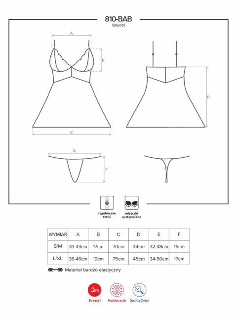 Babydoll koronkowy z stringami Obsessive czarna S/M