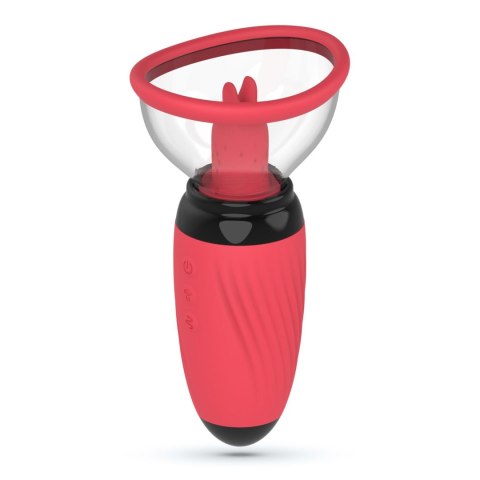 Stymulator z ssaniem i wibrującymi językami Crushious Scarlet USB