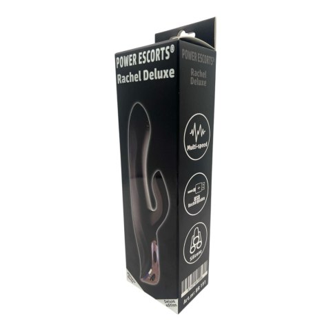 Wibrator króliczek Rachel Deluxe Power Escorts czarny silikonowy USB 23 cm