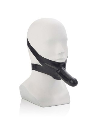 Knebel z lateksowym dildem The Accommodator czarny 14 cm z wibracją