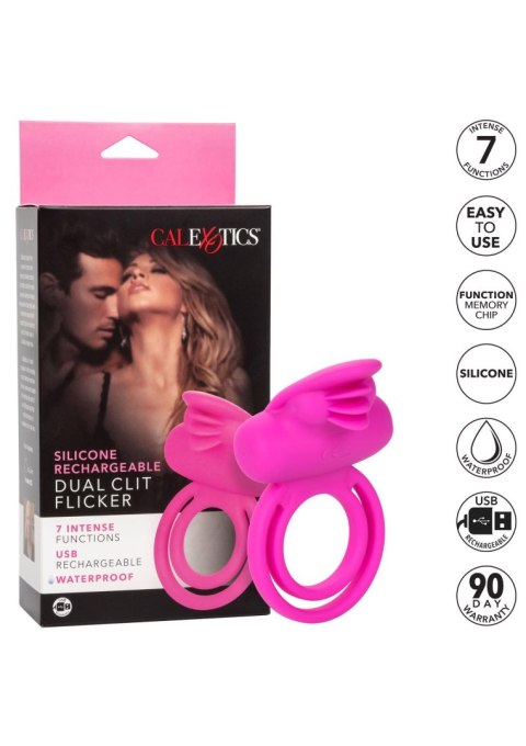 Pierścień wibrujący silikonowy Calexotics Dual Clit Flicker różowy