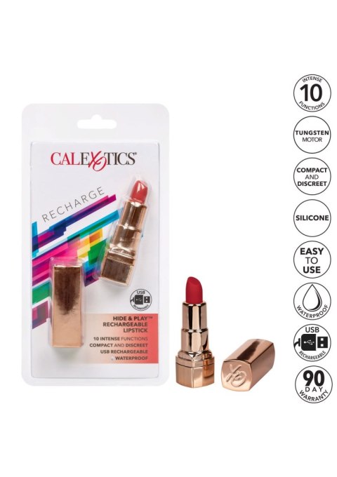 Wibrator mini Calexotics Hide Play szminka czerwona USB 7.5 cm