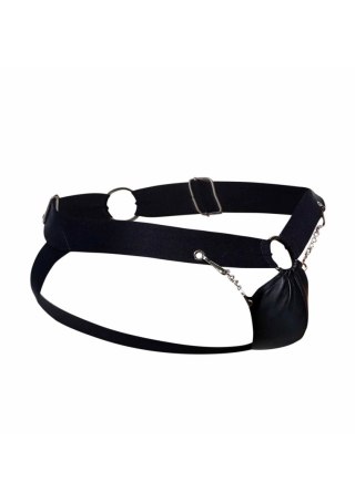 Jockstrap łańcuchowy MOB Eroticwear czarny ze skóry ekologicznej
