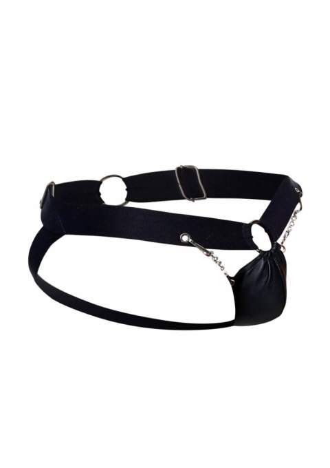Jockstrap łańcuchowy MOB Eroticwear czarny ze skóry ekologicznej