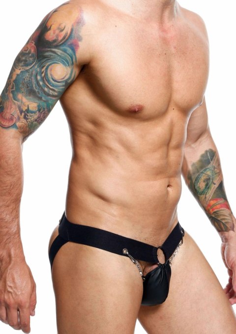 Jockstrap łańcuchowy MOB Eroticwear czarny ze skóry ekologicznej