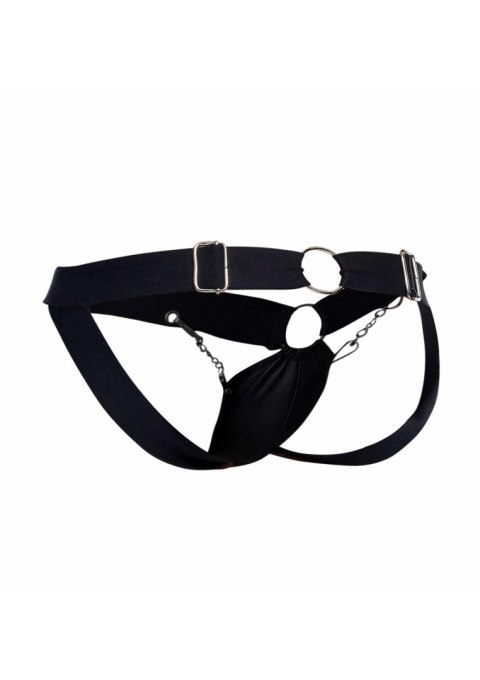 Jockstrap łańcuchowy MOB Eroticwear czarny ze skóry ekologicznej