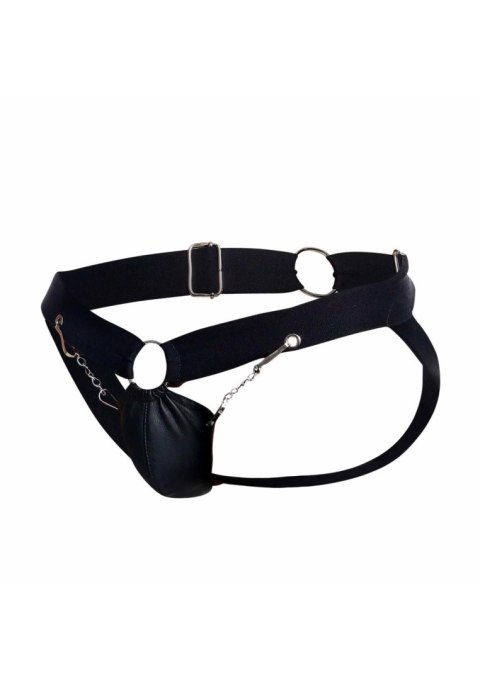 Jockstrap łańcuchowy MOB Eroticwear czarny ze skóry ekologicznej